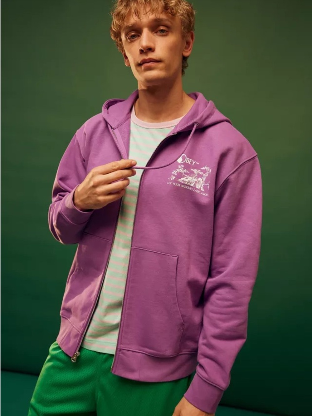 Obey Purple Zip-Up Hoodie with White Graphic